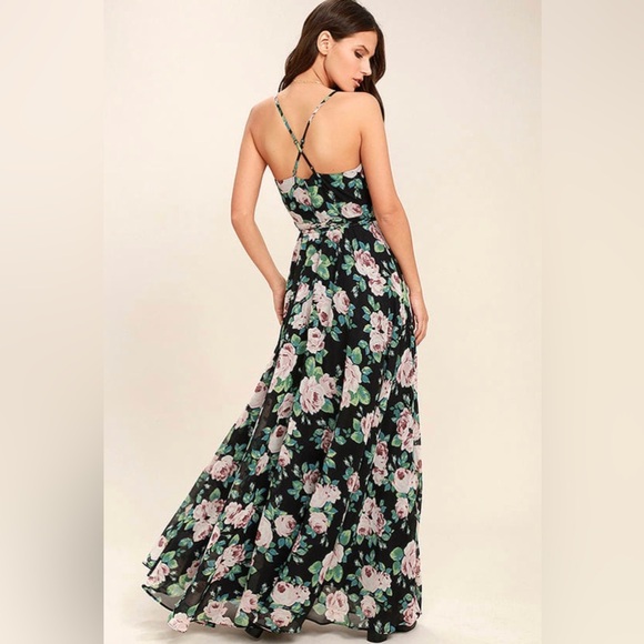 Lulus Legendary Romance Black Floral Print Wrap Maxi Dress Size M - Picture 7 of 12